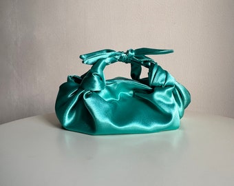 Small satin bag with knots | Stylish satin purse | Furoshiki knot bag | bag with bow| +33 colors | wedding bag| Tiffany handbag for event