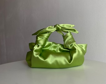 Small satin bag with knots | lime woman handbag for event |Furoshiki knot bag | +30 colors | Wedding guest Purse