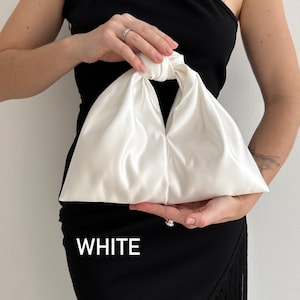 Small ivory bag with knot | Stylish satin purse | wedding cocktail bag | +35 colors | Evening clutch bag | handmade ivory woman bag image 13