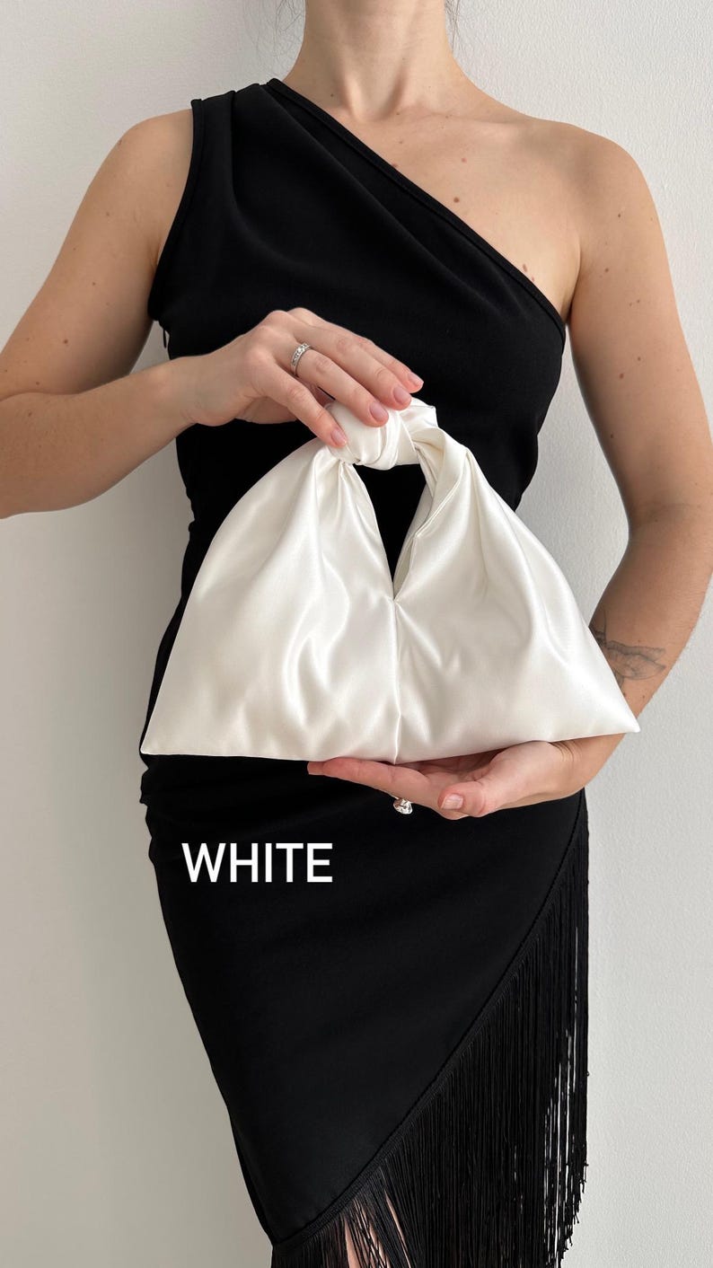 Small ivory bag with knot | Stylish satin purse | wedding cocktail bag | +35 colors | Evening clutch bag | handmade ivory woman bag image 13