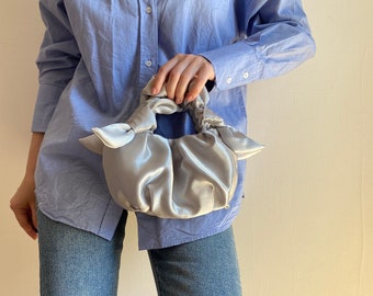 Petit sac de soirée en satin argenté | Sac à nœuds Furoshiki | +25 couleurs | sac pour toute occasion | sac à main de mariage