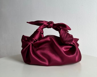 Small satin bag with knots | Stylish satin purse | Furoshiki knot bag | bag with bows | +33 colors | Wedding Purse | burgundy bag for event