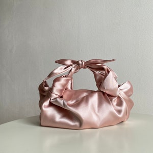 Small satin bag with knots Stylish satin purse Furoshiki knot bag Origami bag 35 colors Wedding Purse powder bag for event image 2