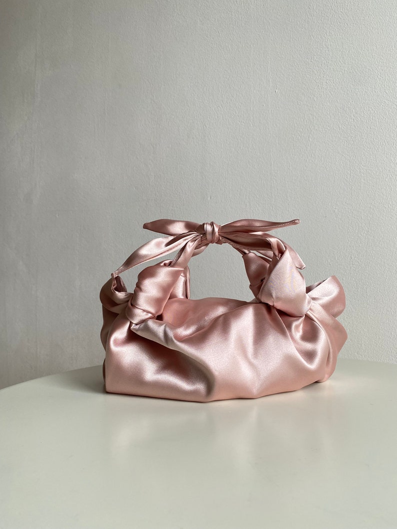 Small satin bag with knots Stylish satin purse Furoshiki knot bag Origami bag 35 colors Wedding Purse powder bag for event image 2