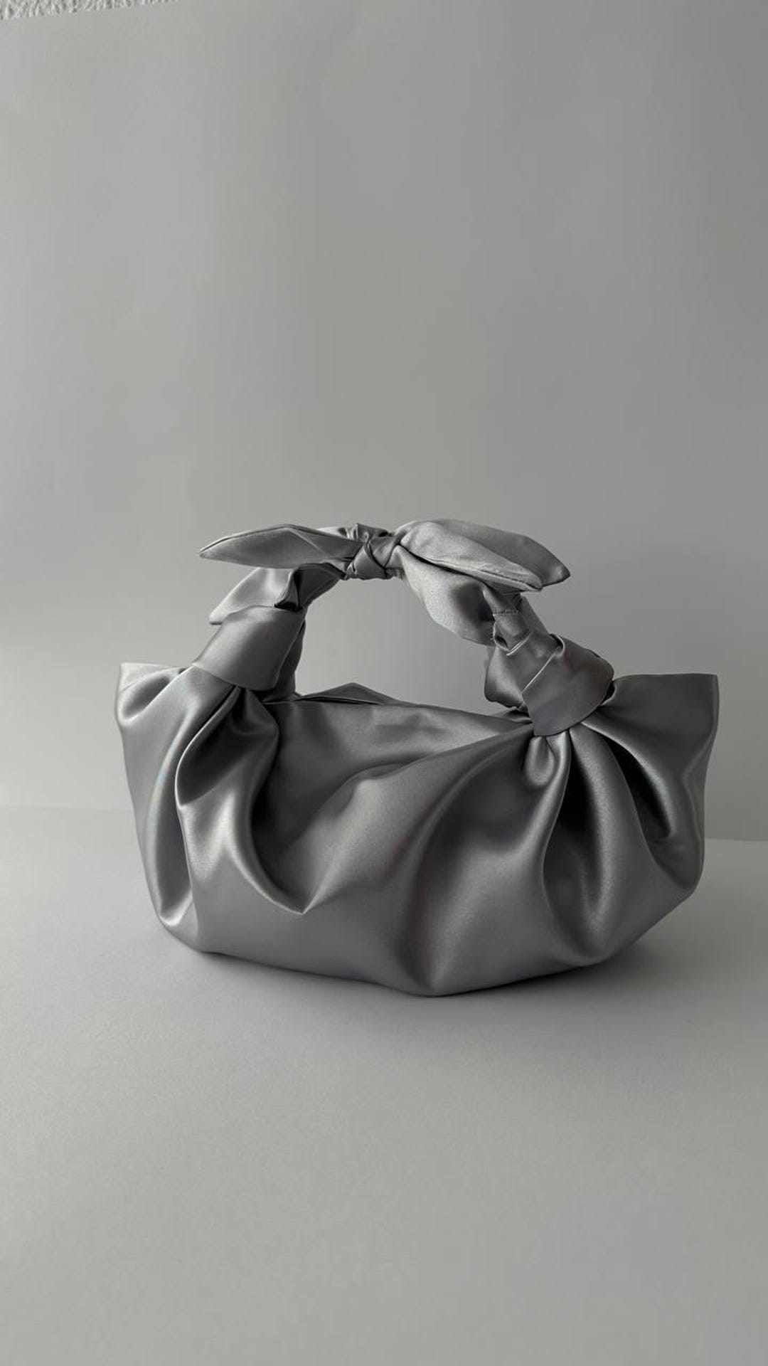 Silver Handbag for Event | Evening Clutch Bag | Furoshiki Knot Bag