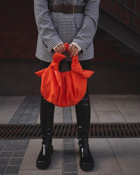 Modcloth Purse Faux Leather and Suede Double Warm Orange Handle & Strap  Handbag | eBay