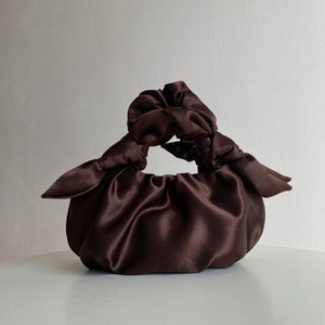 Bolso de satín hecho a mano para evento | bolso marrón mujer pequeño y grande | +25 colores |Bolsa de nudo Furoshiki | Bolsa con nudos | bolsa de boda | embrague hecho a mano