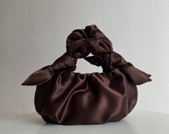 Satin Knot Bag for event | small and big woman brown bag | +25 colors | Furoshiki knot bag | Bow bag | Bag with knots | wedding purse