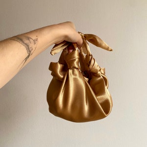 Small satin bag with knots Stylish satin purse Furoshiki knot bag Origami bag 35 colors Wedding Purse gold woman handbag image 7