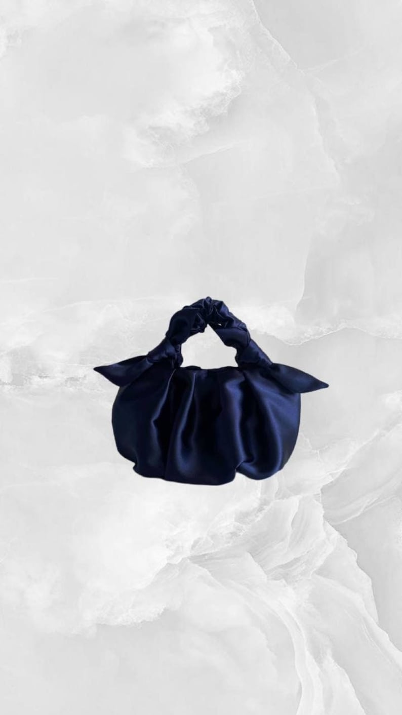 Satin Designer Bag with knots small and big deep blue bag navy bag for any occasion Furoshiki bag woman evening bag 25 colors image 5