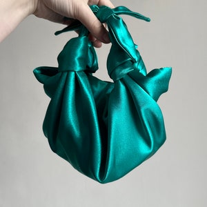 Emerald bow bag satin bag with knots perfect bag for wedding party evening bag small woman designer bag image 7