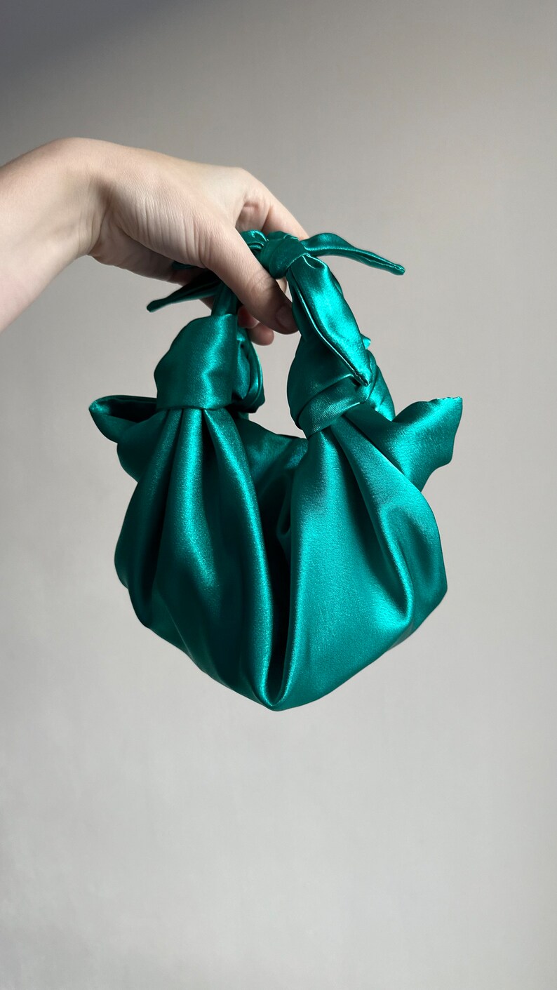 Emerald bow bag satin bag with knots perfect bag for wedding party evening bag small woman designer bag image 7