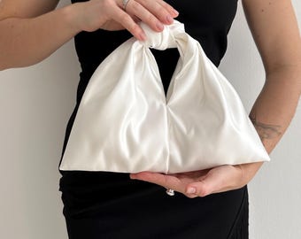 Elegant Wedding knot bag | bridal purse | statement bag | cocktail purse | white satin woman bag | wedding guest bag
