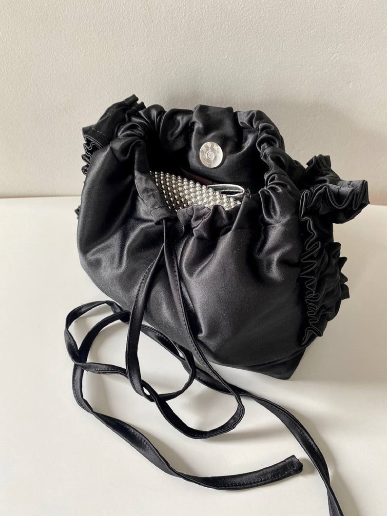 Black Satin Bag Wedding Bag Small Black Woman Pouch 25 - Etsy