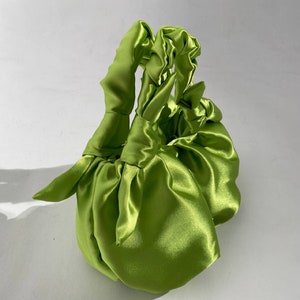 Satin Knot Lime green bag handmade satin bag 25 colors Furoshiki knot bag Bridal purse Bag for event Evening woman bag image 3