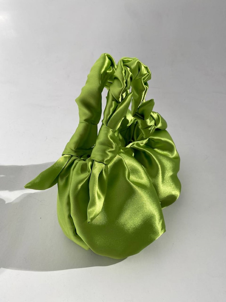 Satin Knot Lime green bag handmade satin bag 25 colors Furoshiki knot bag Bridal purse Bag for event Evening woman bag image 3