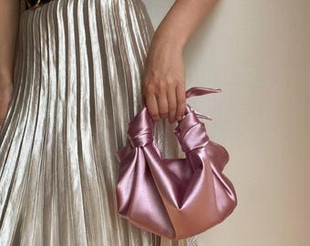Handmade satin bag with knots |small evening clutch bag |woman satin bag |+35 colors | wedding bag | cocktail purse | pink woman handbag