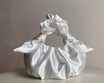 Handmade satin bag with knots | white wedding purse | bridal bag | +35 colors 2 sizes | satin woman bag | evening clutch bag