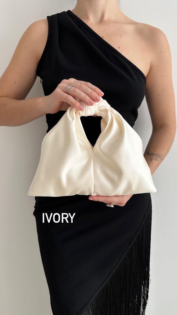 Small ivory bag with knot | Stylish satin purse | cocktail wedding bag | +35 colors | Evening clutch bag | handmade ivory woman bag