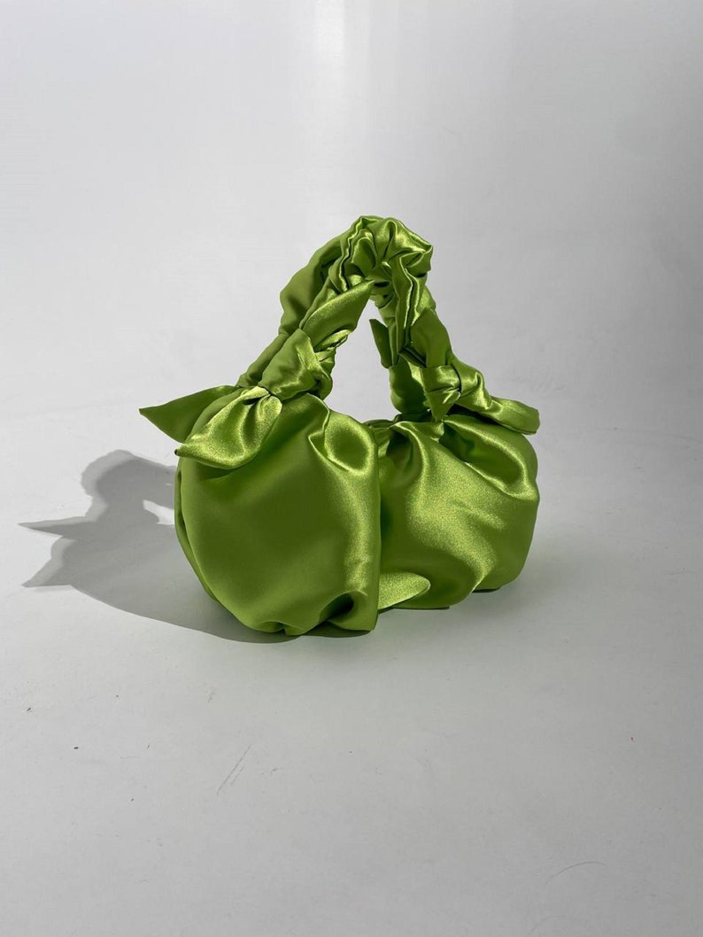 Satin Knot Lime green bag handmade satin bag 25 colors Furoshiki knot bag Bridal purse Bag for event Evening woman bag image 2