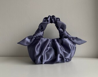 Silver satin small handbag | Furoshiki knot bag | +25 colors | bag for any occasion | wedding purse | evening woman bag