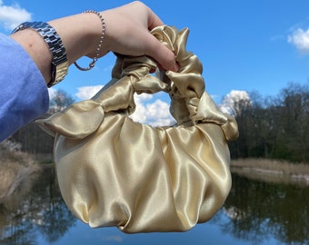 Champagne satin small evening bag | bag for any occasion| wedding purse |party mini bag | handmade gift for her| small designer bag| bow bag