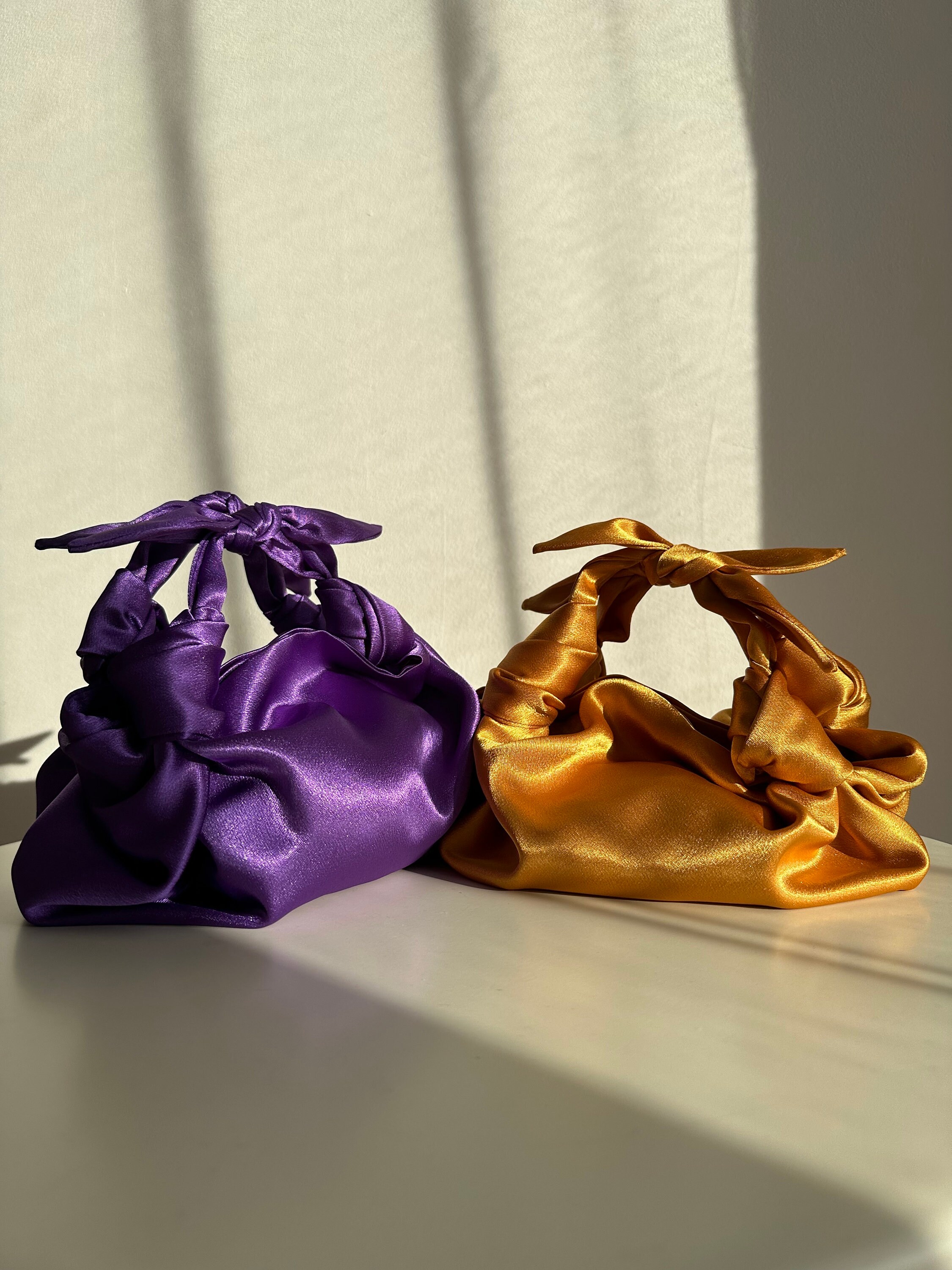 Gold Satin Bag With Knots |stylish Satin Purse With Bows