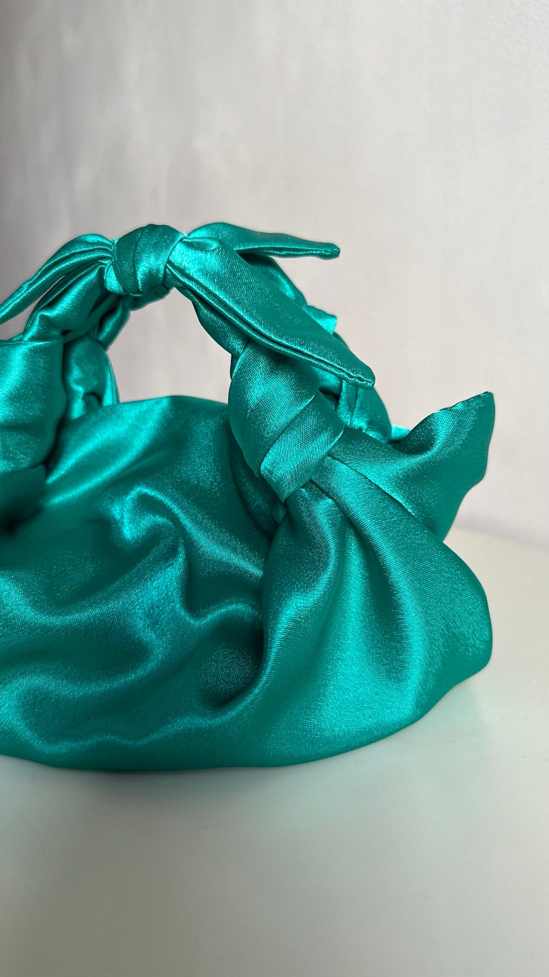 Emerald bow bag satin bag with knots perfect bag for wedding party evening bag small woman designer bag image 5