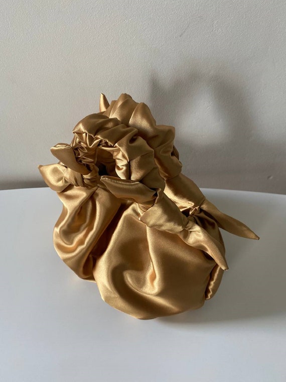 Small satin Gold bag beautiful evening designer bag wedding guest handbag 25 colors top handle satin bag furoshiki knot bag