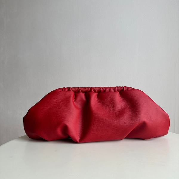 Red cloud clutch bag | +25 colors | evening designer woman clutch | Handmade clutch for event | Detachable Strap for Clutch Bag Use