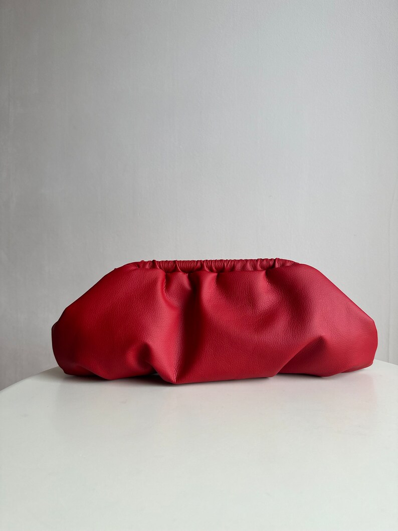 Red cloud clutch bag 25 colors evening designer woman clutch Handmade clutch for event Detachable Strap for Clutch Bag Use image 1