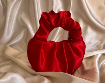 Scrunchies red small evening bag | +25 colors | 3 sizes | bag for wedding | Small cute woman handbag | stylish purse | bridesmaid bag