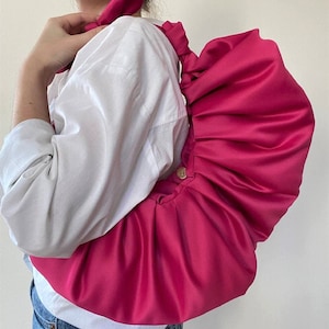 Pink satin bag with knots Croissant bag Scrunchies bag Furoshiki knot bag Gift for her kimono bag wedding bag 25 colors image 3