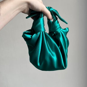 Emerald bow bag satin bag with knots perfect bag for wedding party evening bag small woman designer bag image 8