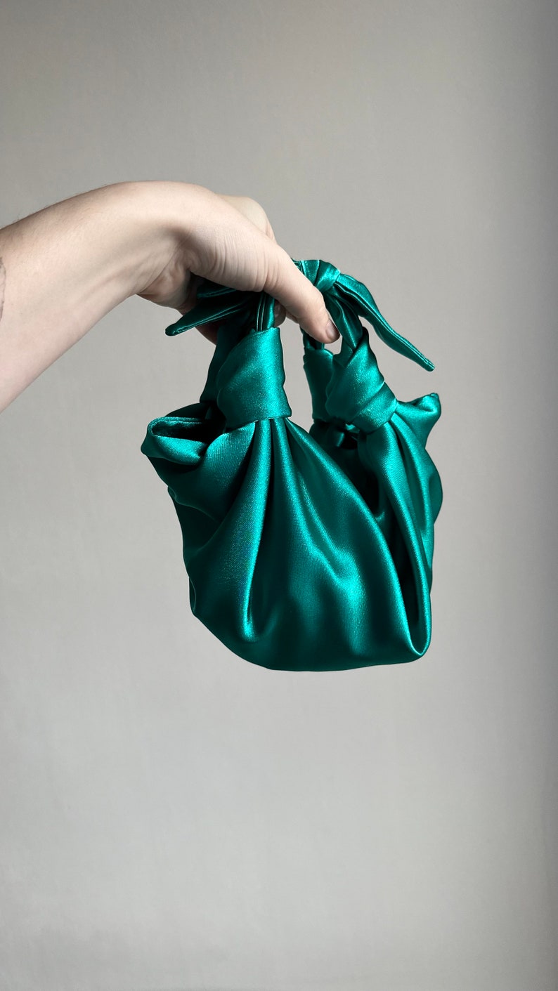 Emerald bow bag satin bag with knots perfect bag for wedding party evening bag small woman designer bag image 8