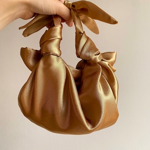 Small satin bag with knots Stylish satin purse Furoshiki knot bag Origami bag 35 colors Wedding Purse gold woman handbag image 3