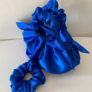 Satin small and big bag with knots scrunchies handbag Furoshiki knot bag Wedding guest bag 25 colors Bag for event small blue bag image 7