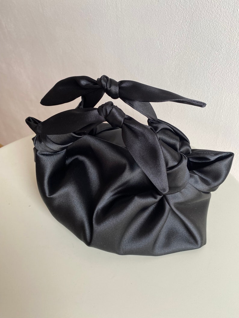 Small satin bag with knots Stylish satin purse Furoshiki knot bag Origami bag 33 colors Wedding Purse black handbag for event image 7