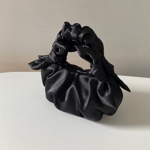 Black satin small evening bag Furoshiki knot style bag 25 colors 3 sizes bag for any occasion valentines day gifts for wife image 3