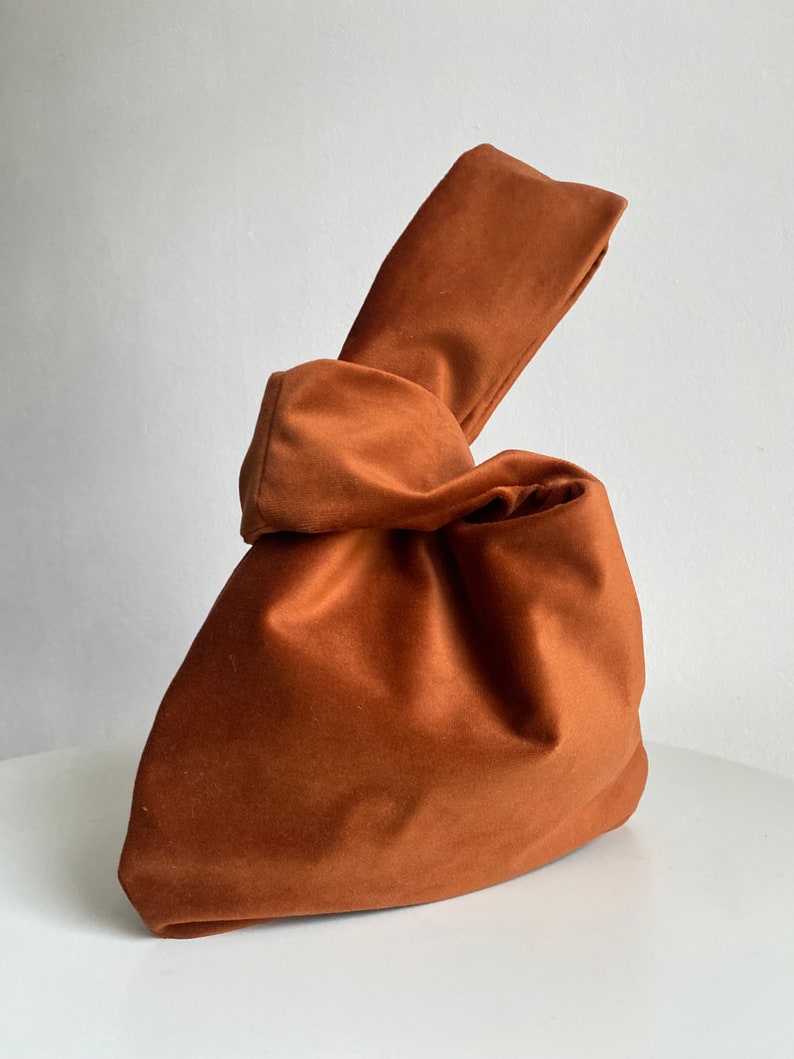 Japanese knot bag wrist velvet bag orange small bag for event furoshiki bag origami purses 25 colors wedding evening bag image 3