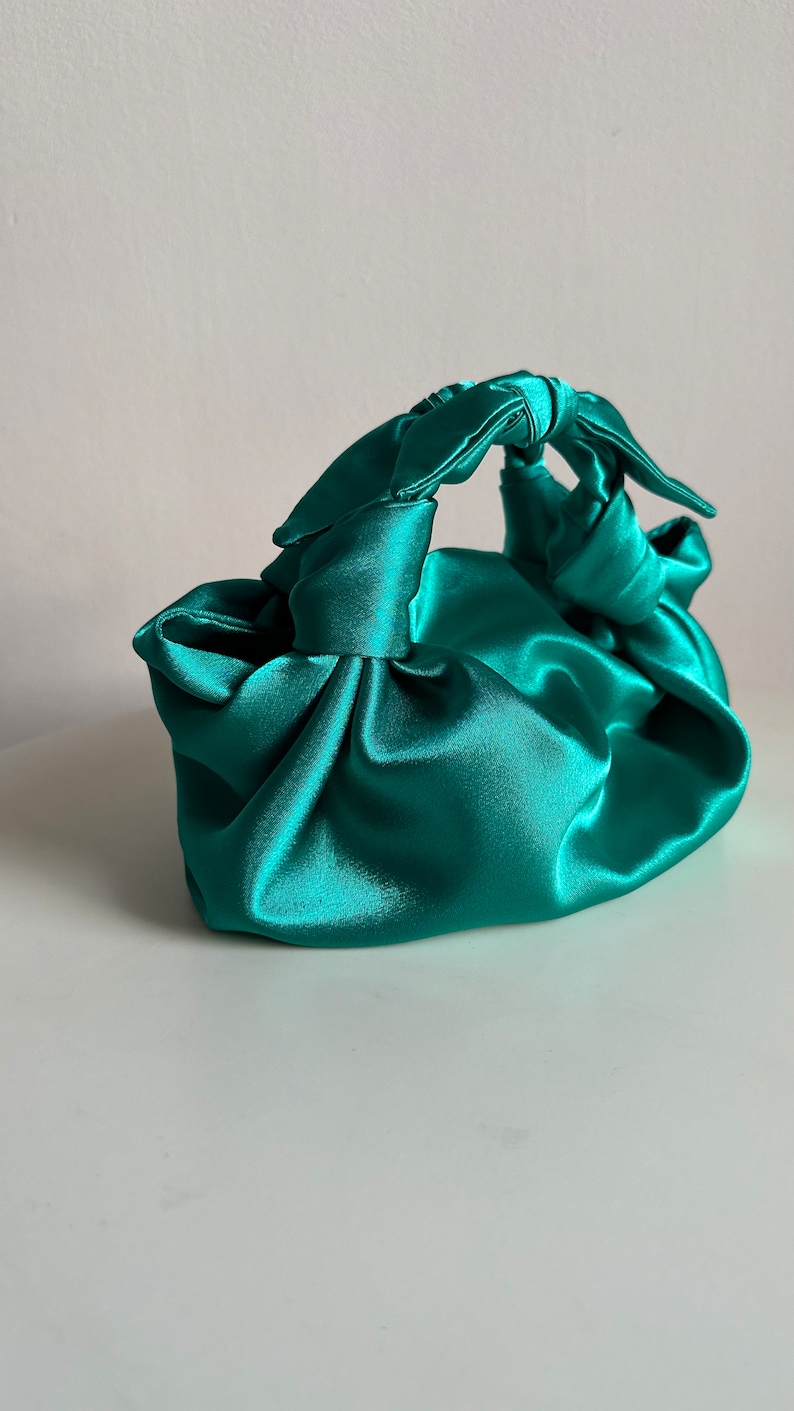 Emerald bow bag satin bag with knots perfect bag for wedding party evening bag small woman designer bag image 3