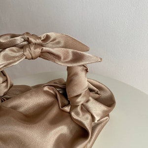 Small satin bag with knots Stylish satin purse Furoshiki knot bag Origami bag 35 colors Wedding Purse Deep Beige handbag image 6