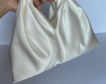 Small ivory bag with knot | wedding satin purse | wedding cocktail bag | +35 colors | Evening clutch bag | handmade ivory woman bag