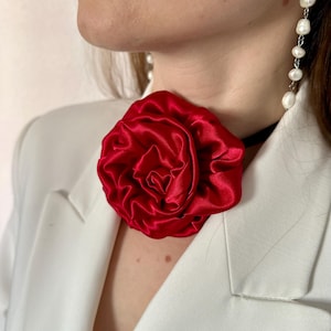 Rose Flower Choker Necklace, + 20 colors| Satin red Rose choker, Satin choker pendant, handmade choker for women, gift for her