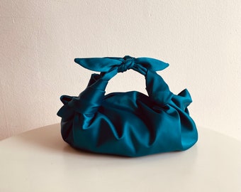 Small satin bag with knots | Stylish satin purse | Furoshiki knot bag | Origami bag | +27 colors | Wedding Purse | ocean color woman handbag