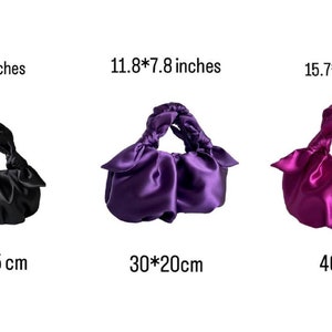 Bolso de noche pequeño de raso negro Bolso estilo nudo Furoshiki 25 colores 3 tamaños bolso para cualquier ocasión regalos del día de san valentín para la esposa imagen 10