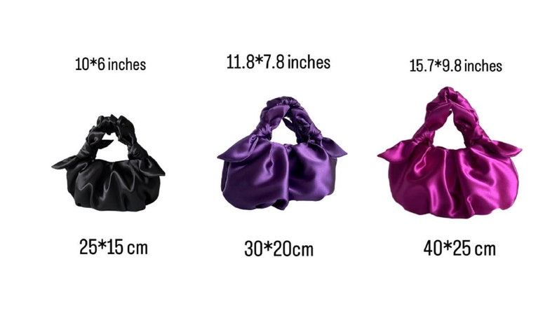 Black satin small evening bag Furoshiki knot style bag 25 colors 3 sizes bag for any occasion valentines day gifts for wife image 10