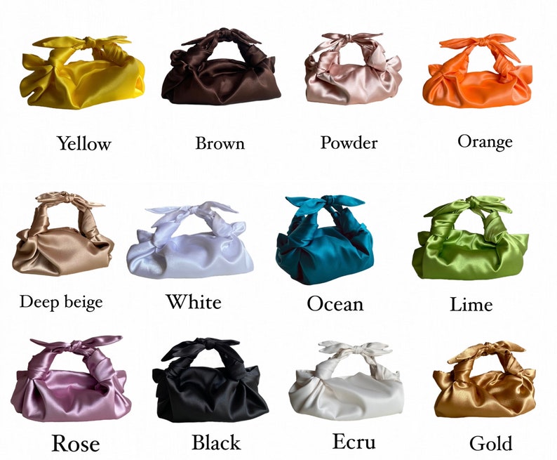 Small satin bag with knots Stylish satin purse Furoshiki knot bag Origami bag 35 colors Wedding Purse Deep Beige handbag image 8