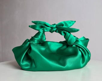 Green Cocktail bag | Furoshiki knot bag | handmade evening clutch bag| Wedding Purse