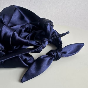 Small satin bag with knots Stylish satin purse Furoshiki knot bag deep blue bag 33 colors Wedding Purse navy handbag for event image 5